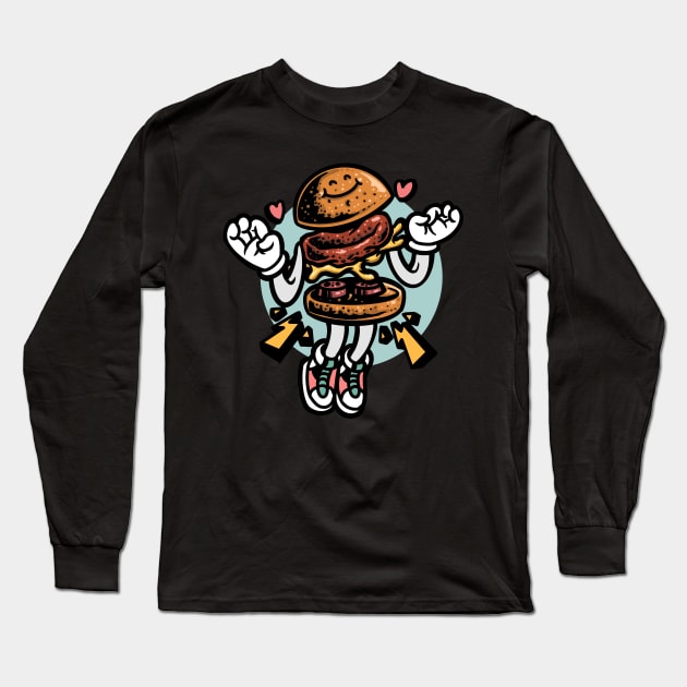 Cartoon Aesthetic Happy Burger Long Sleeve T-Shirt by Dojaja
